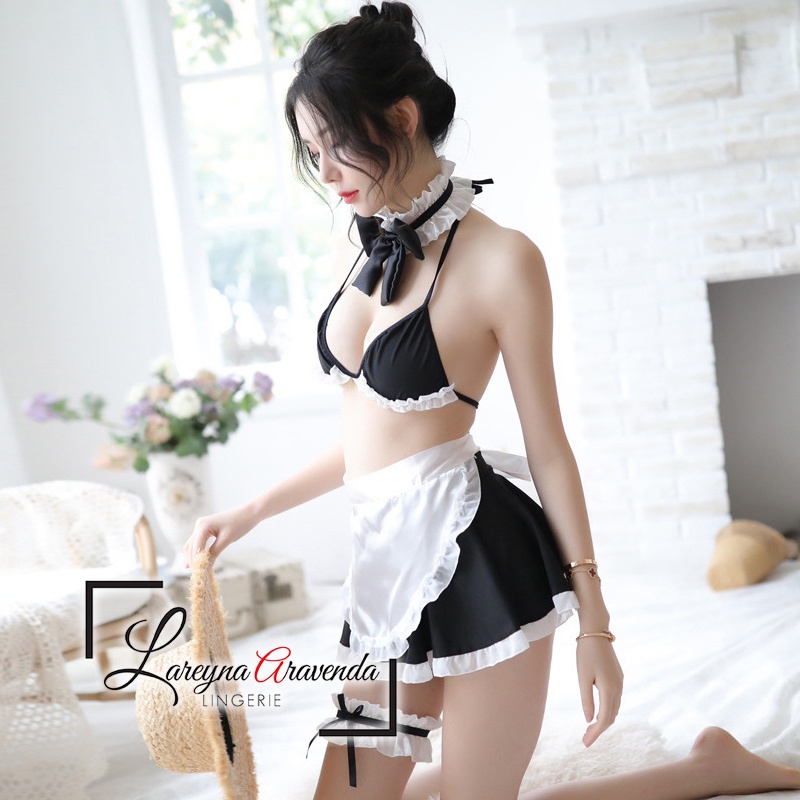 Set Lingerie Seksi Lengkap Model Costume Charming Maid LG142