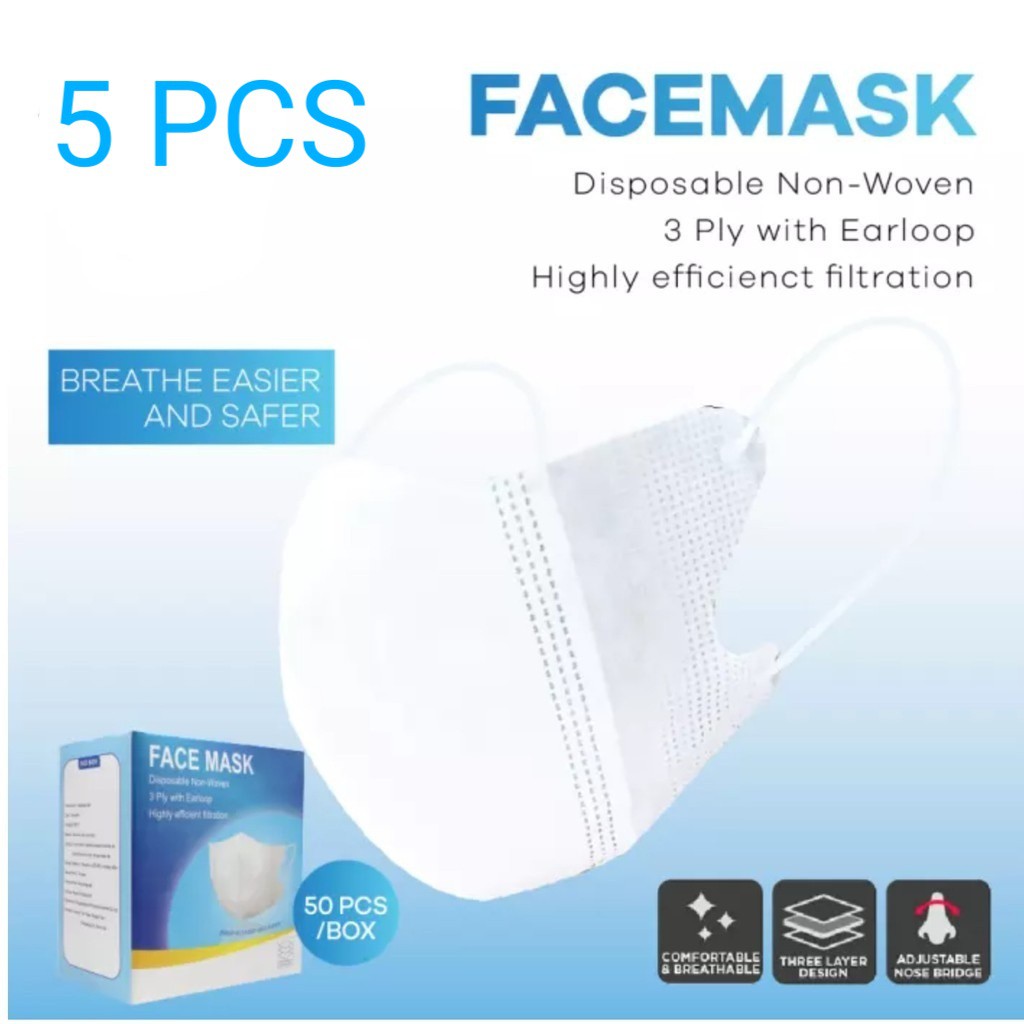 MASKER DUCKBILL DEWASA ECER 5 PCS / MASKER DUCK BILL PUTIH 5 PCS