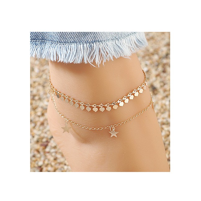 LRC Gelang Kaki Fashion Golden Little Pentagram Love Alloy Y64452