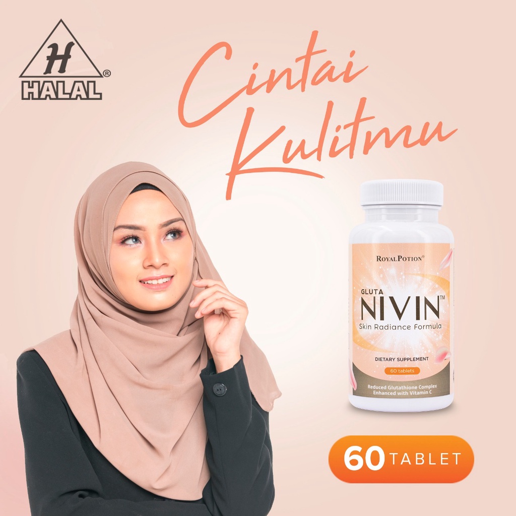 Gluta NIVIN 60 Tablet | Glutathione Pemutih Kulit Badan Suplemen Whitening Lglutathione