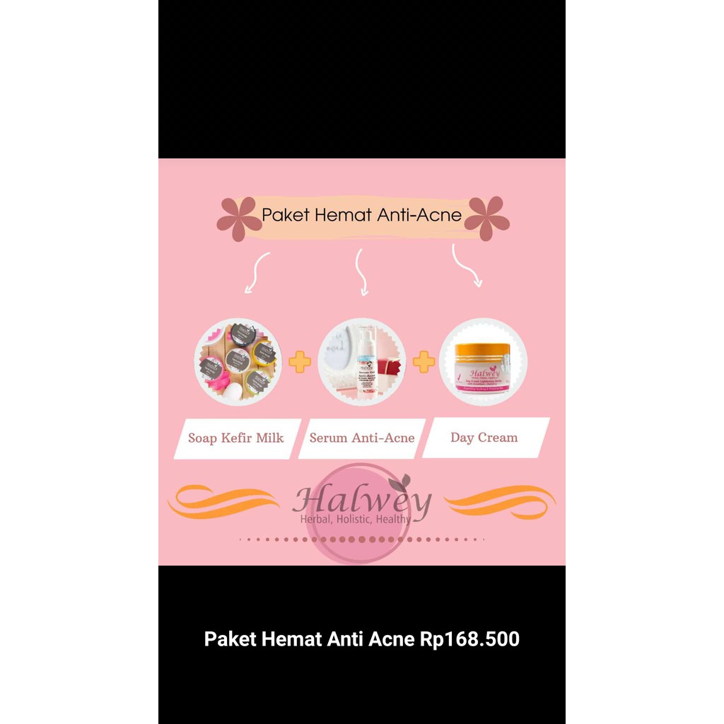 PAKET HEMAT SKINCARE GLOWING ANTI-ACNE HALWEY  AMAN DAN HALAL BUSUI, BUMIL