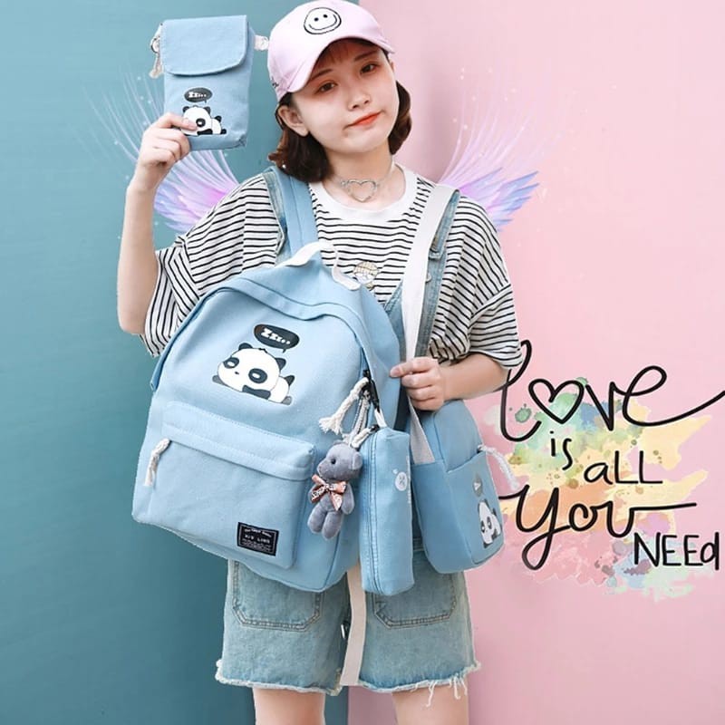 KSO_BAG - Tas Ransel Anak Wanita Terbaru 2021 Kekinian Backpack Panda 4in1 Korean Style Murah