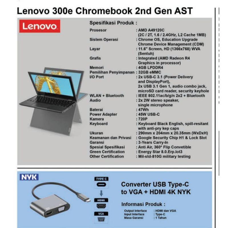 LAPTOP LENOVO 300E CHROMEBOOK 2ND GEN AST-1