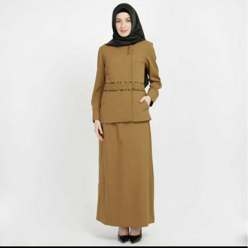 blazer Princessfa / blazer kerah sanghai pemda wanita PNS khaki tua rok A