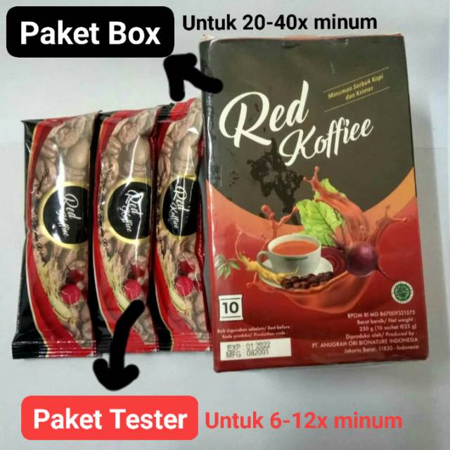 

Redkoffie Paket tester 120.000/ 3 saset ..1 box 400.000/10 saset