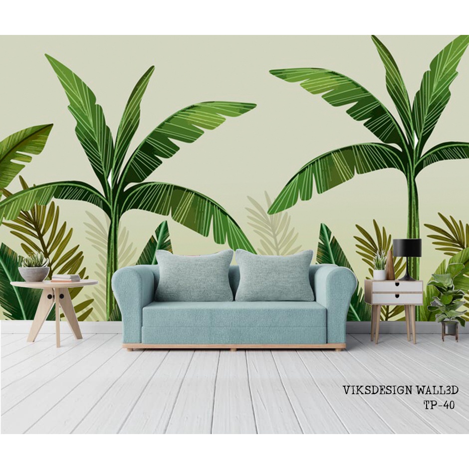 PUSAT CETAK Wallpaper Dinding Kamar Mandi Tahan Air, Wallpaper 3d Gambar Pohon Pisang 3 Dimensi