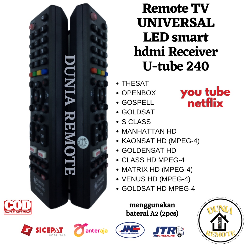 Remot Remote Multi Universal U TUBE 240 SMART ANDROID LED LCD berbagai merk (tcl, changhong, LG, dll)