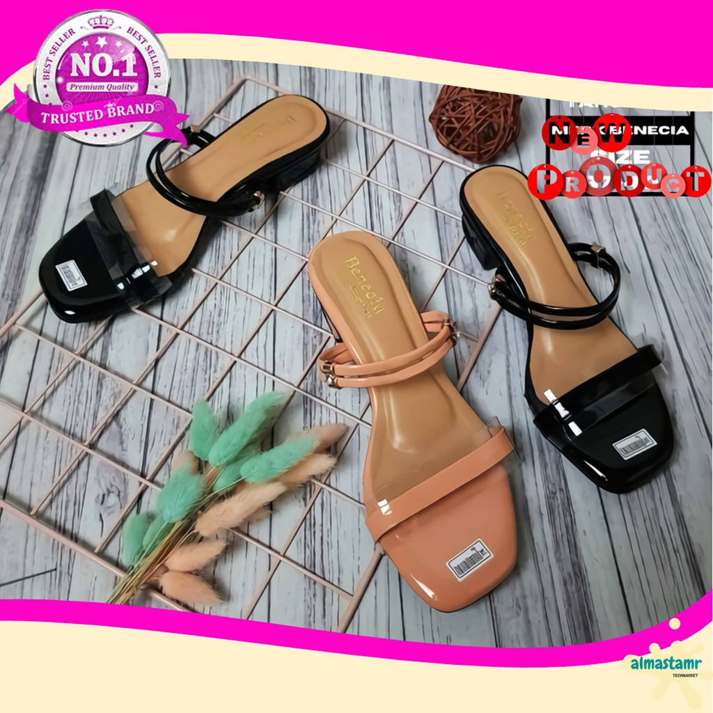 Sandal hak 3 cm wanita terbaru sendal heels hak tahu wanita pesta kerja kekinian ALMAS97