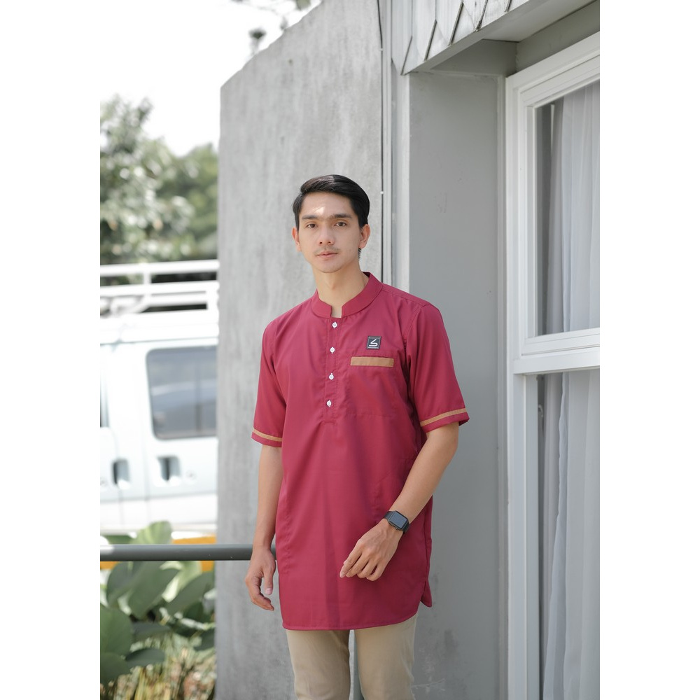 Baju Koko Kurta Modern Fit / Kurta Kasual Muslim - Soleh Abu Bakar Maroon