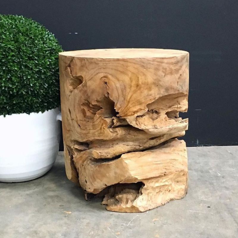 Kursi stool bulat akar jati