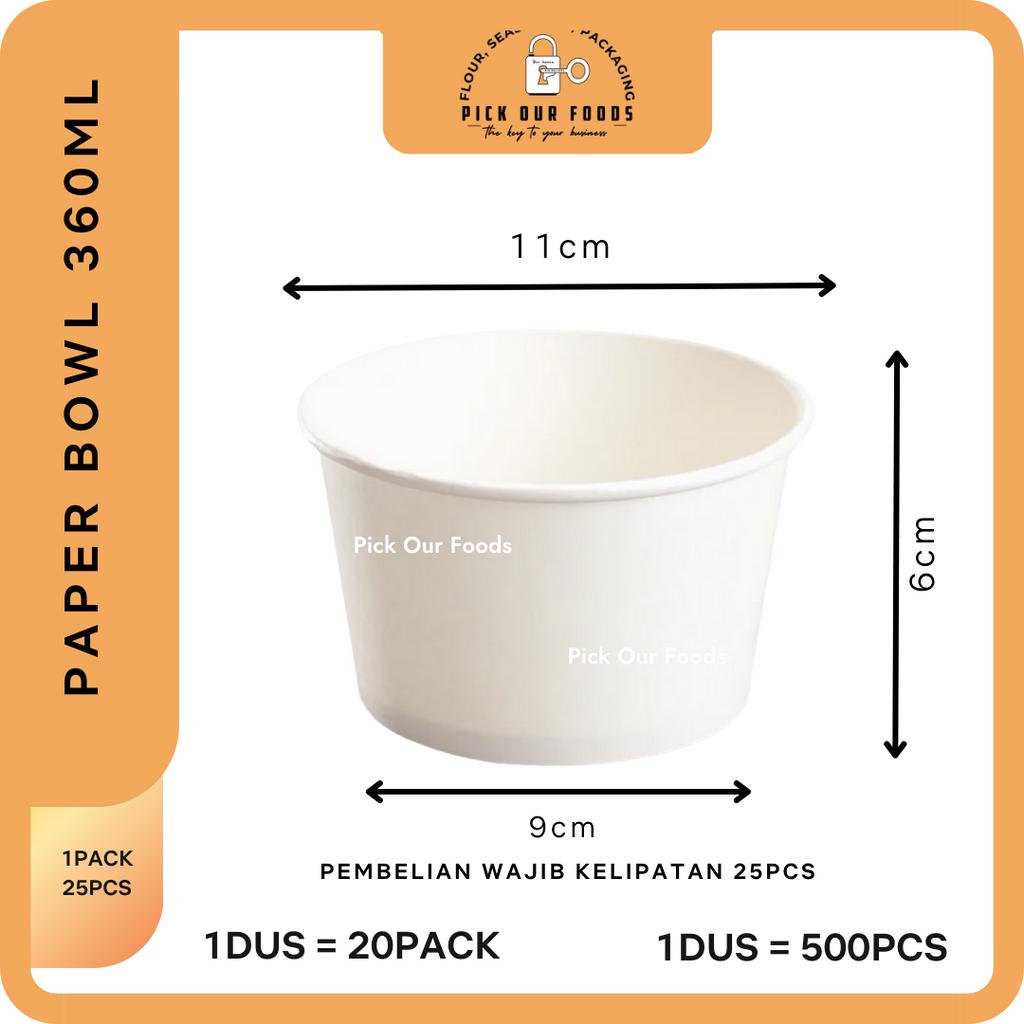 Paper Bowl 360ml / 500 / 650 / 800 / Rice Bowl 800ml / 650 / 500 / 360 / Mangkok Kertas TANPA TUTUP ISI 25 PCS