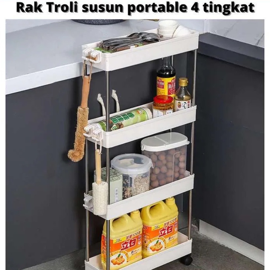 Rak Troli 4 Susun + Roda / Rak Kamar Mandi / Rak Penyimpanan / Rak Dapur Organizer Serbaguna