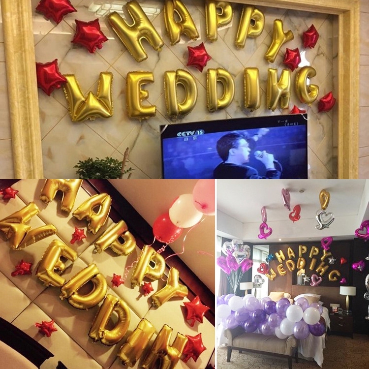 Set Balon Model Foil Desain  Tulisan  Happy Wedding  Untuk 