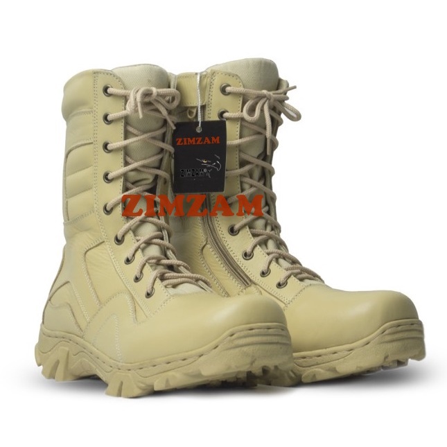 SEPATU ZIMZAM SAFETY BOOTS PRIA PDL BLACK EGALE CREAM FOR TNI POLRI KULIT ASLI