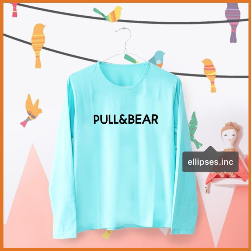 Kaos Wanita Lengan Panjang Pull & Bear Warna Hijau Tosca TUMBLR TEE TSHIRT ICO DI