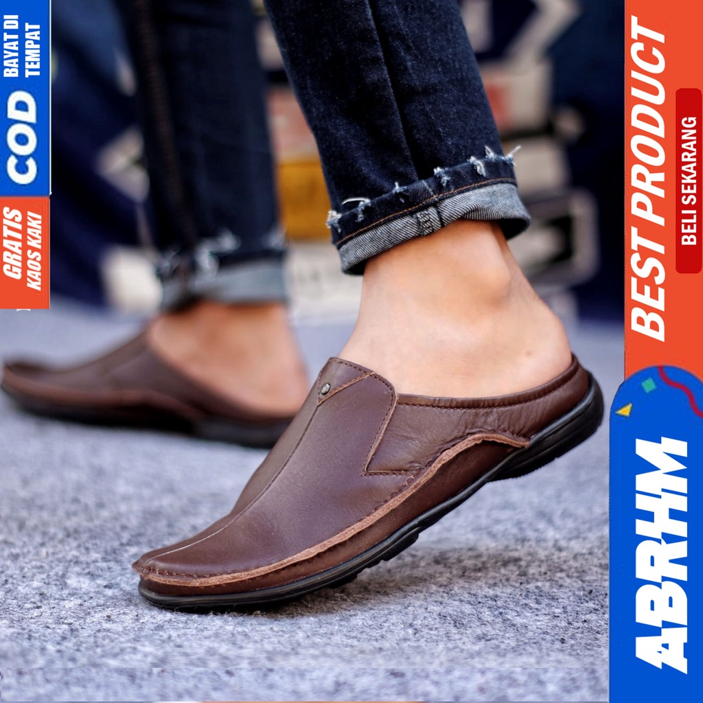 Sepatu Sandal Casual Kulit Asli Bustong Tutong Sendal Slop Original Murah Terbaru Kekinian