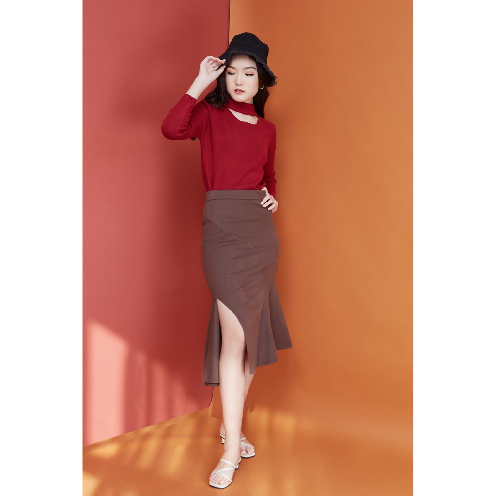 Peach Poppy Sher Skirt - Rok Midi Wanita A Line Office