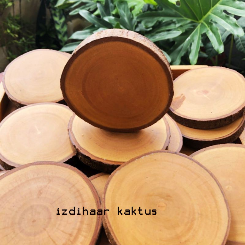 Jual Tatakan Kayu Bulat Alami Natural Wooden Coaster Tatakan Gelas Potongan Kayu Bulat Wood 8257