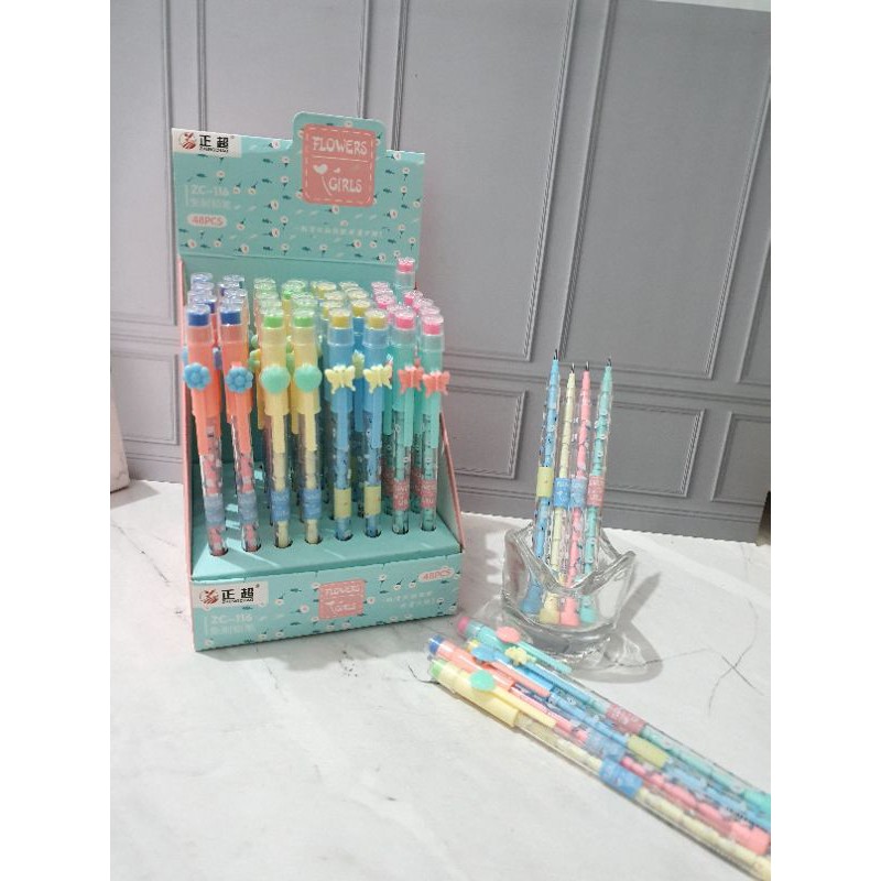 (4pcs) pensil lantu/lantu bensia/pensil cabut lucu/pensil bongkar pasang-Stip Kupu