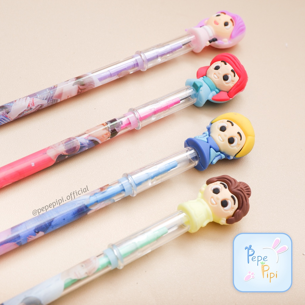 Pensil Princess Peluru Lantu Susun Bensia Refill Isi Princes Queen Belle Elsa Anna Cinderella