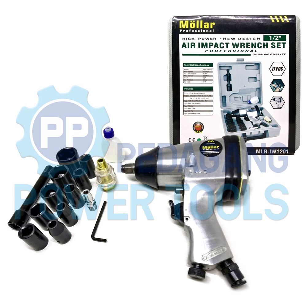 MOLLAR AIR IMPACT WRENCH SET ALAT MESIN BUKA BAUT SOK KOMPRESOR ANGIN