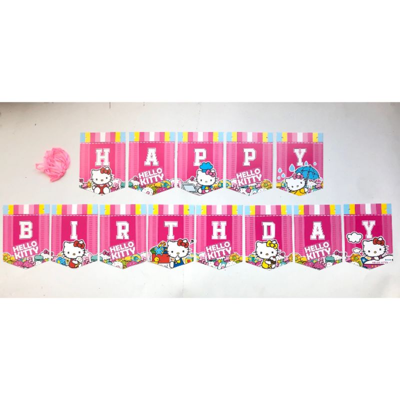 Banner Happy Birthday Hello Kitty/ Rangkaian Ultah Helo Kity/ Bunting Flag Ulang Tahun Anak/ Dekorasi Pesta/ Dekor Acara