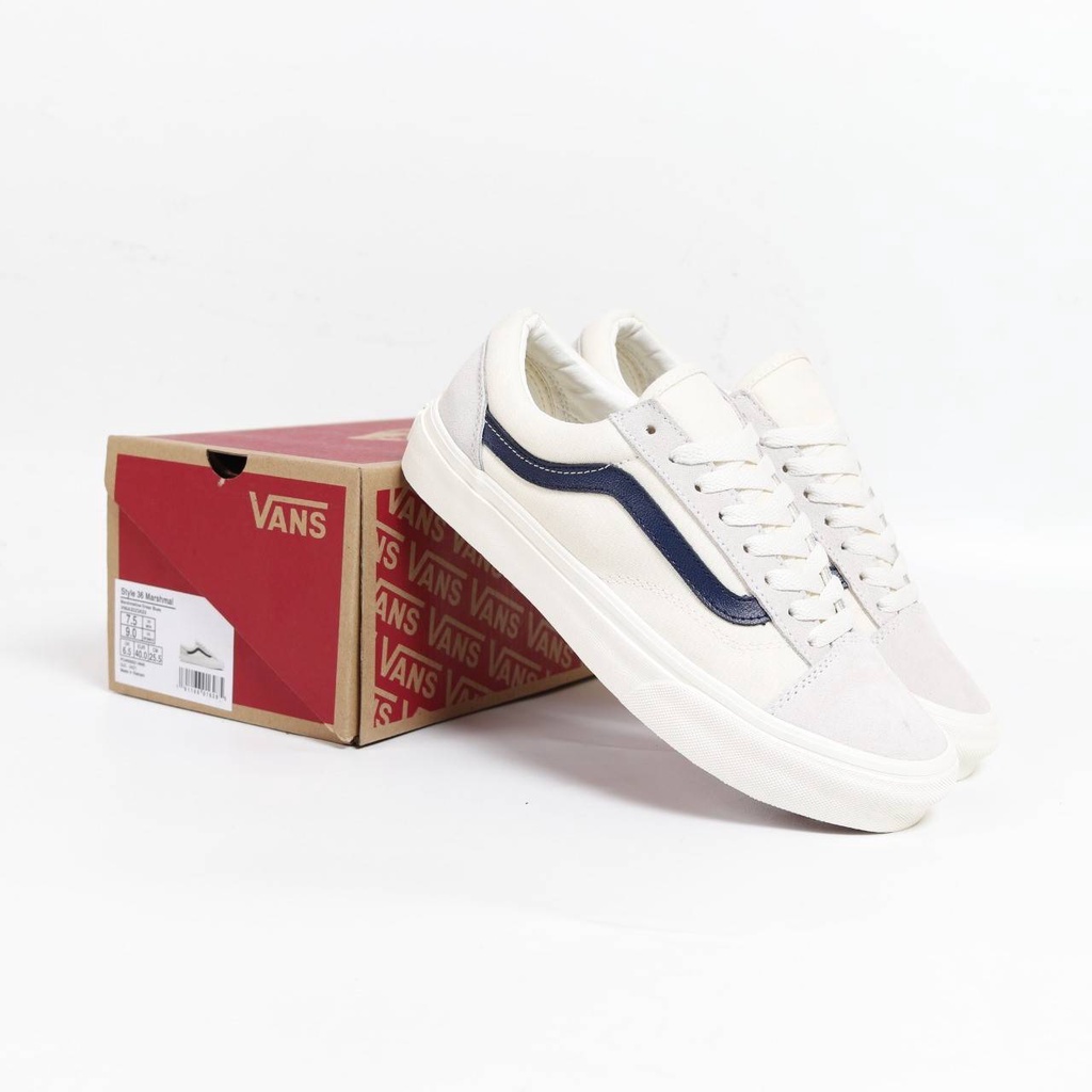 Sepatu Vans Old Skool Style 36 Marsmellow Dress Blue Original BNIB Full Tag Barcode Bahan Leather Ku