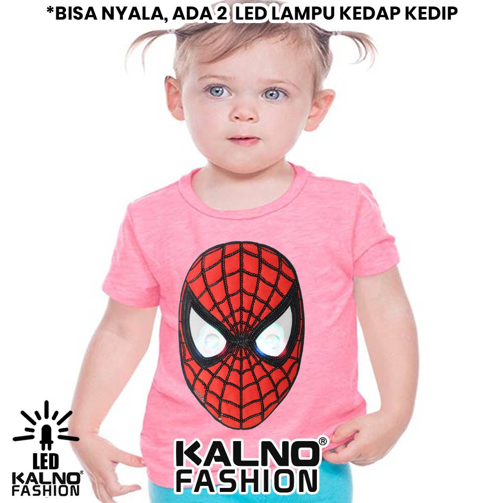 kaos baju anak SPDERMAN MUKA BISA NYALA 2 LED bisa nyala umur 1 - 7 tahun KAOS LED KAOS NYALA