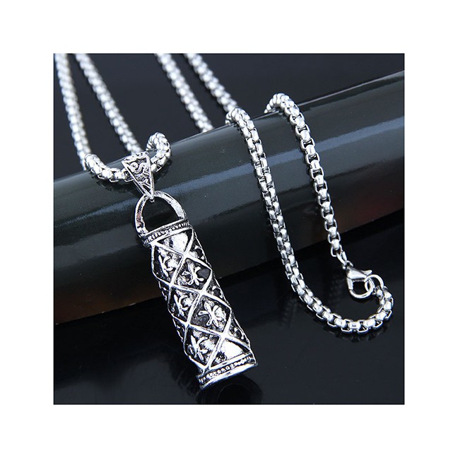 LRC Kalung Fashion Silver Metal Love Longevity Column Long Necklace A57441