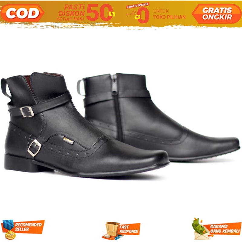 Boots Fashion Pria Formal Zipper Kulit Asli Exclusive Design Cowboy Original - Spatu Bots Pormal Lel