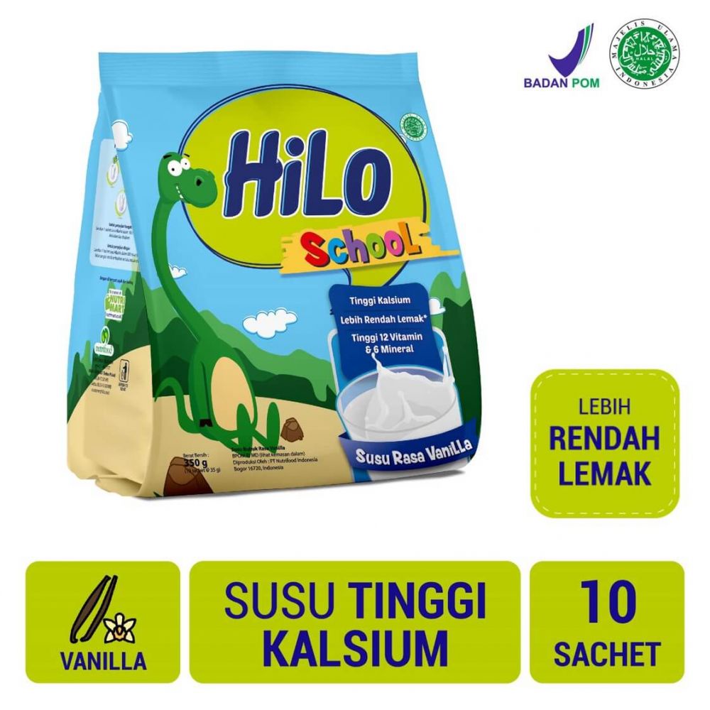 

HiLo School Gusset Vanilla 10 Sachet - Susu Tinggi Kalsium Lebih Rendah Lemak