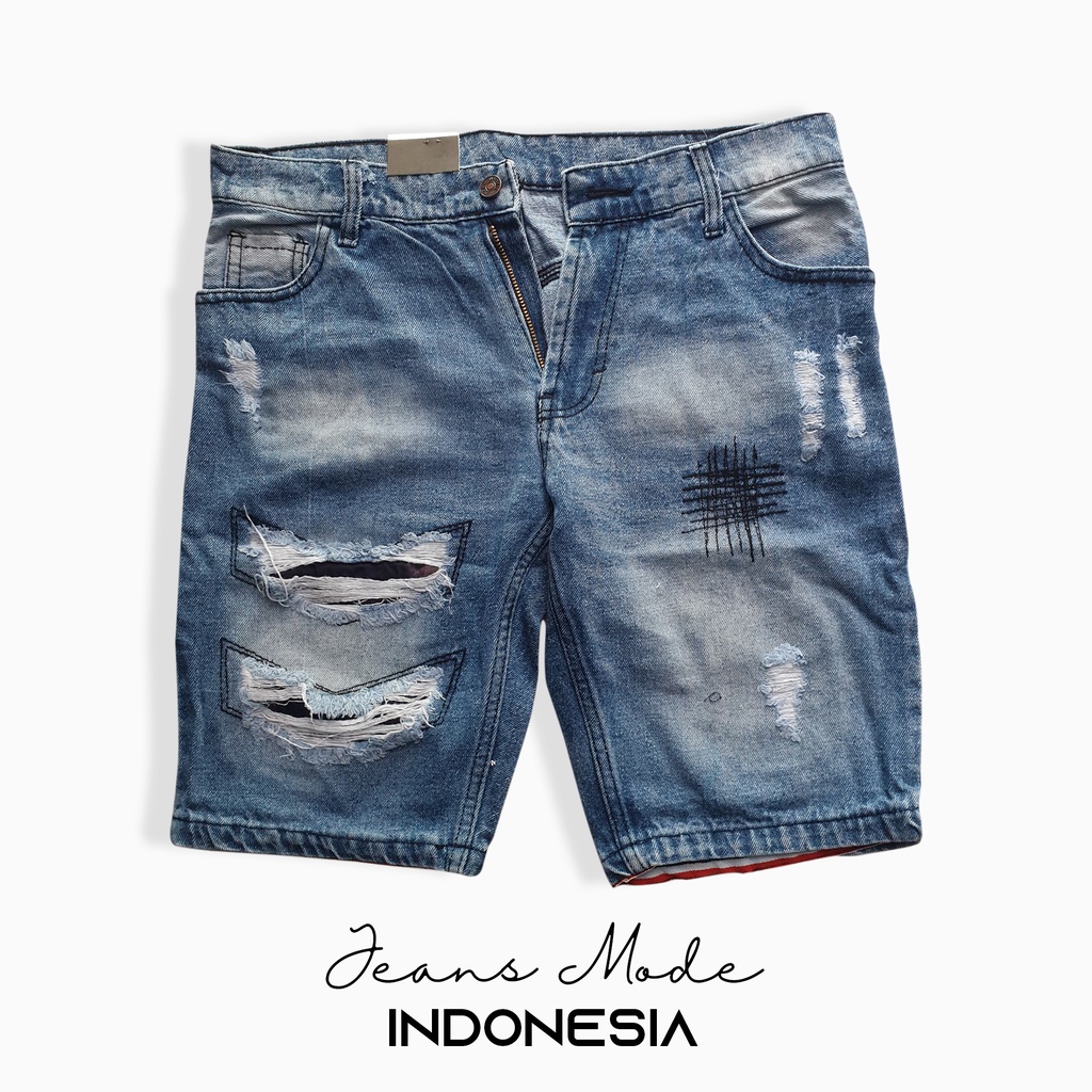 [Bisa COD]Celana Jeans Pendek Sobek Pria Wisker Jeans Pendek Ripped Robek Pria Premium Distro NEW