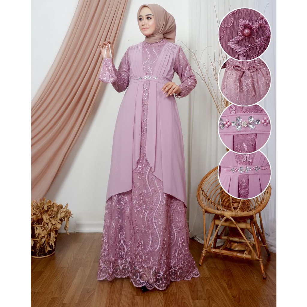 Gamis ATHALIA Dress Payet Slendang Premium || [COD] Bayar di Tempat || Gamis Wisuda Remaja Terbaru || Terlaris Gamis Pesta Tille Tuton Premium || Gamis Seragam Pesta Modern 2022