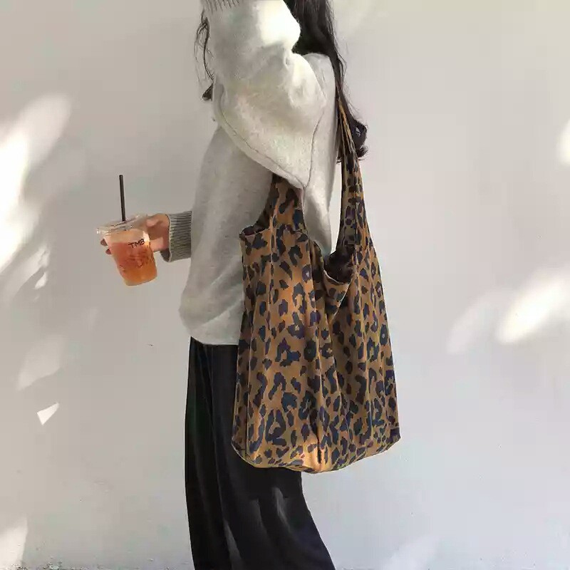 TC-19 tas kanvas canvas wanita import korea jepang bahu shopping bag leopard macan