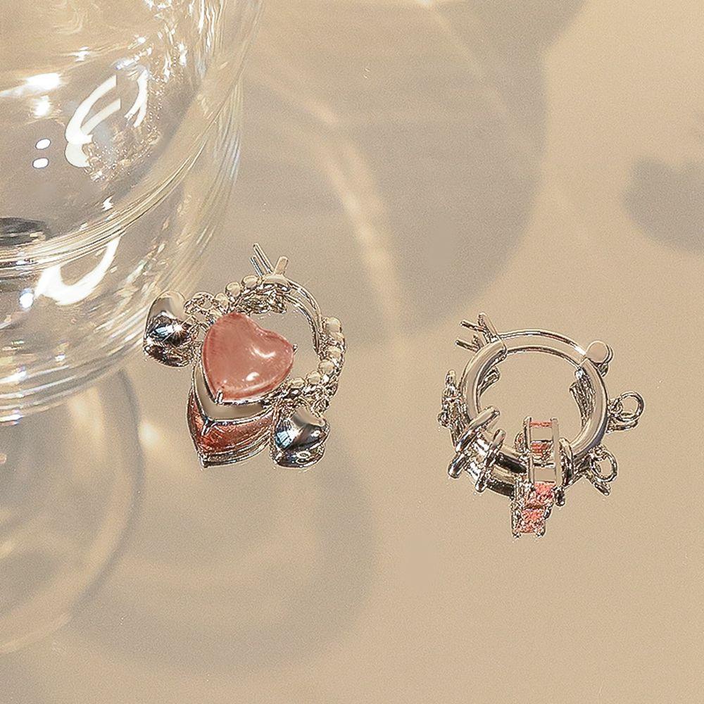 Mxbeauty Anting Asimetris Indah Perak Sederhana Gaya Korea Anting Tembaga Merah Muda Hati Perempuan Telinga studs