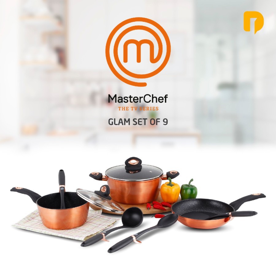 PANCI SET PERALATAN MASAK MODERN LENGKAP PANCI ANTI LENGKET MASTER CHEF GLAM COOKWARE SET OF 9 PCS