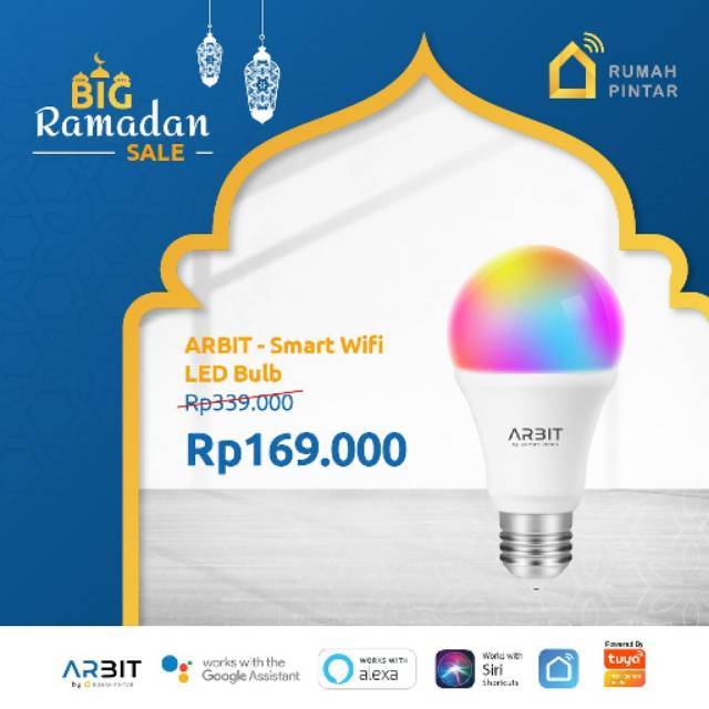 ARBIT Wifi Smart LED Bulb 9W RGB + WW/CW Kontrol jarak jauh Smart Home TUYA