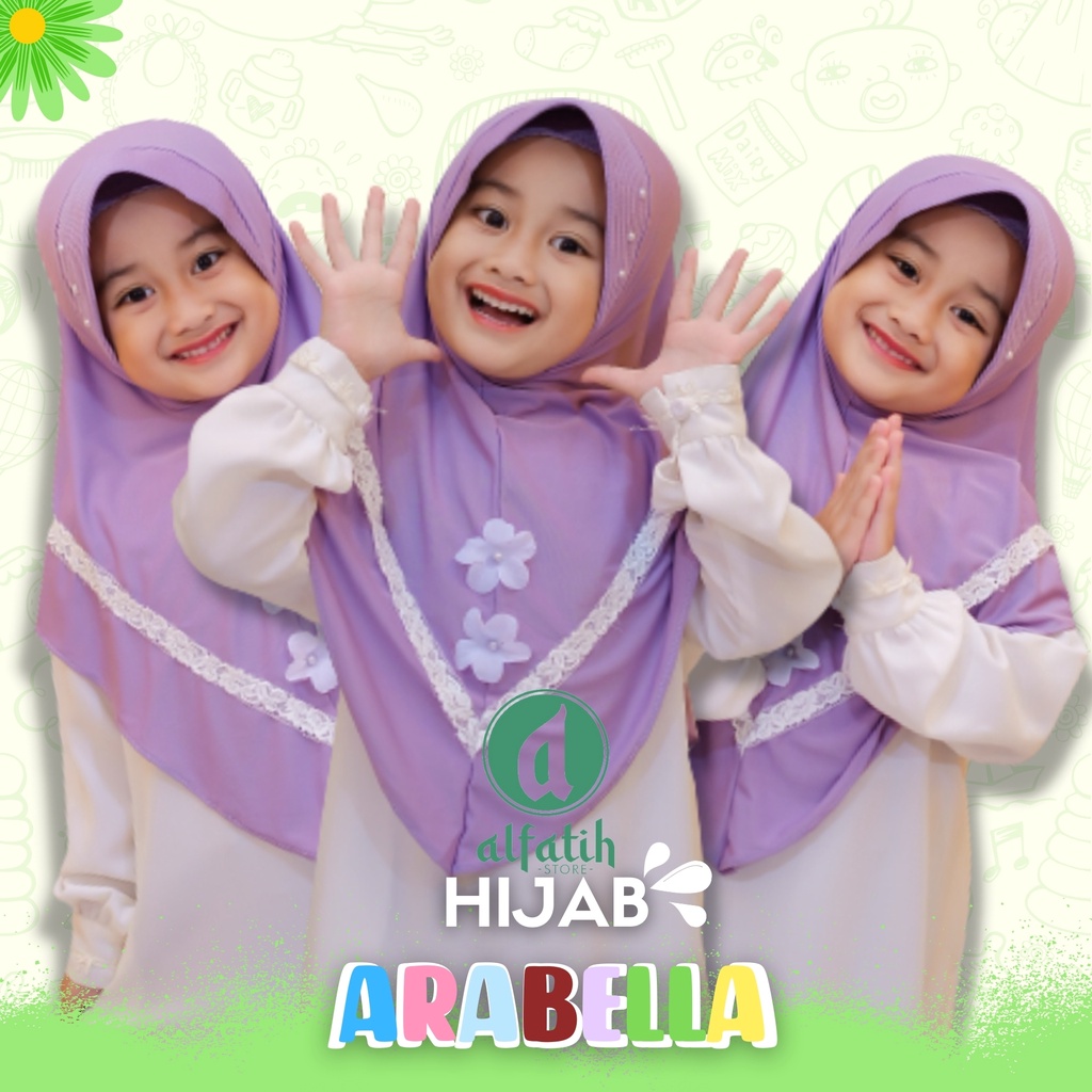 ALFATIH STORE Jilbab Anak SD ARABELLE Bunga Depan / Variasi Renda Bawah / Jilbab Anak Murah ianah