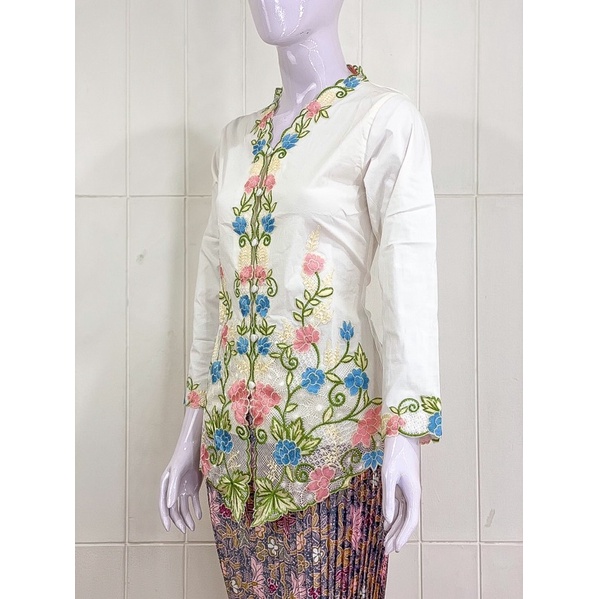 ESW03 - Daliyu KEBAYA ENCIM LENGAN PANJANG BORDIR WARNA Katun Stretch / Kebaya Wisuda / S M L XL XXL-Putih BW