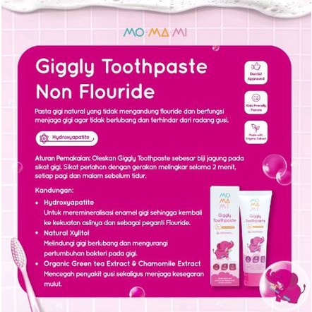 MOMAMI Giggly TOOTHPASTE Flouride 3+ &amp; Non Flouride 6m+ / Pasta Gigi Odol Bayi Anak