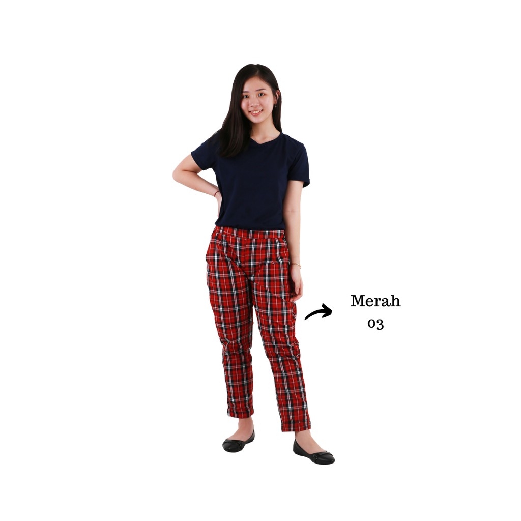 3.3 LNS - Celana Rufina Panjang Wanita Kotak Pants Tartan Cewek Casual Katun Flanel Margaret - YELONIX