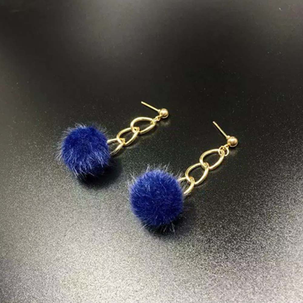 Anting Korea 7 Pompom Bulu 3 Rantai Besar