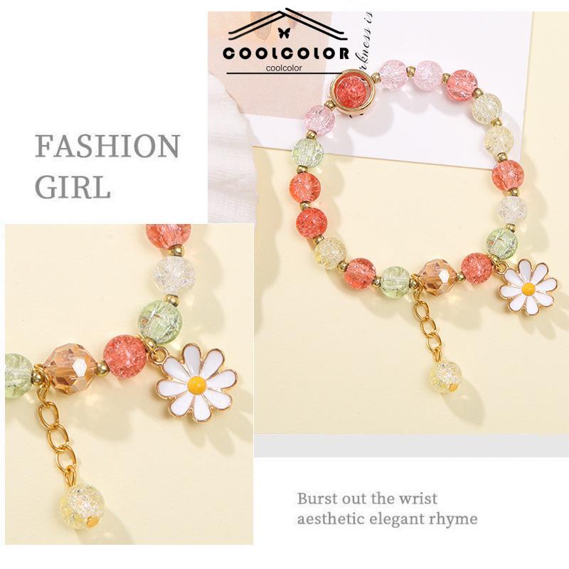 COD❤️Gelang Manik-manik Warna Kristal Daisy Liontin Korea Wanita Pacar Mahasiswa Perhiasan  Menggemaskan Mewah Murah Import Aksesoris Perhiasan Ready Stock