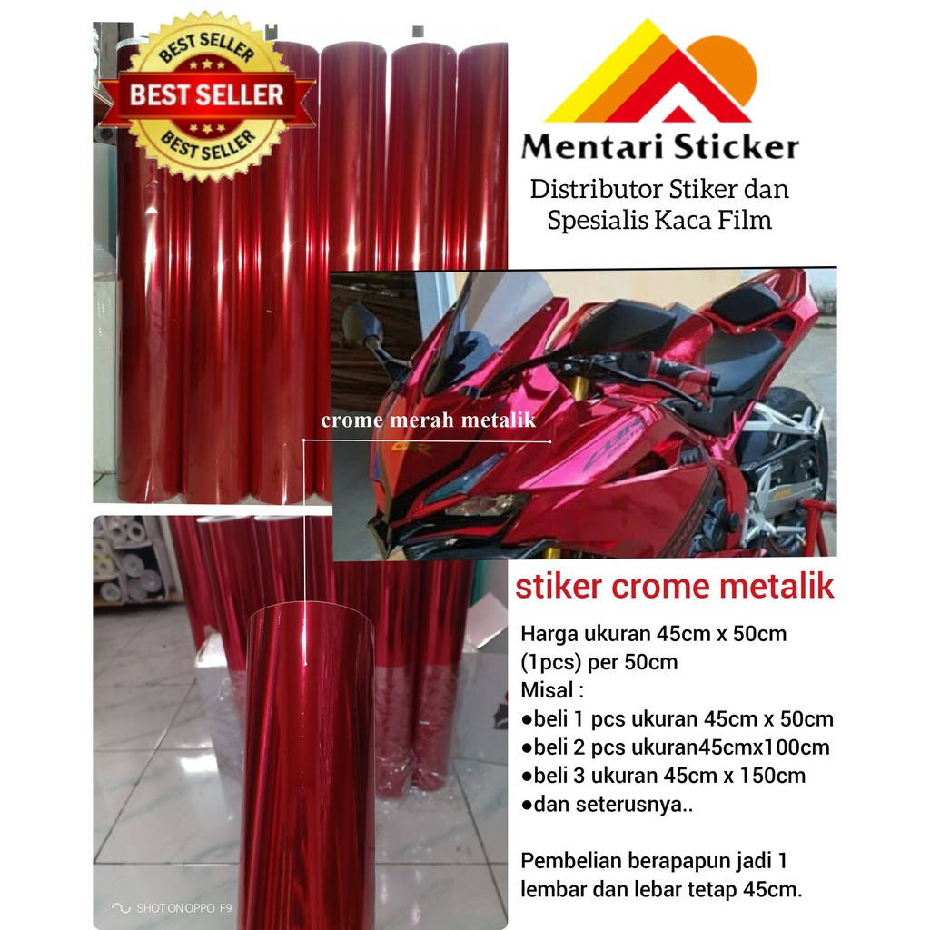 STIKER SKOTLET MERAH CHROM METALIK / STIKER MOTOR / SKOTLET KROM MERAH METALIK