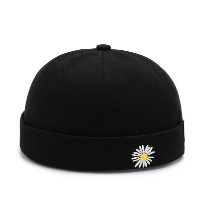 Topi Beanie Motif Bordir Daisy Bahan Katun Kulit 5 Warna Gaya Retro Korea Untuk Unisex