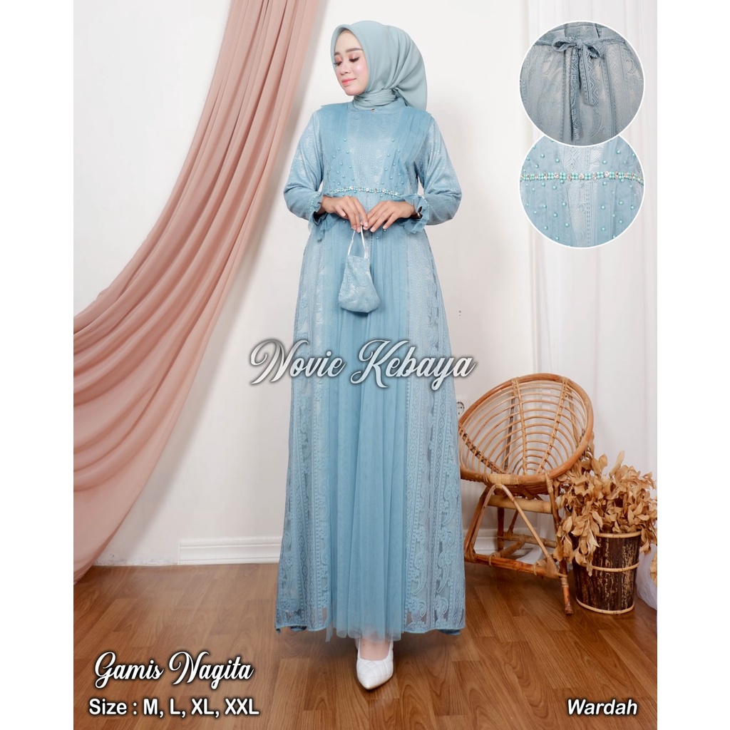 Permata Olshop / Gamis Nagita NK / Dress Brokat Kondangan / Gamis Pesta Mewah / Kebaya Modern