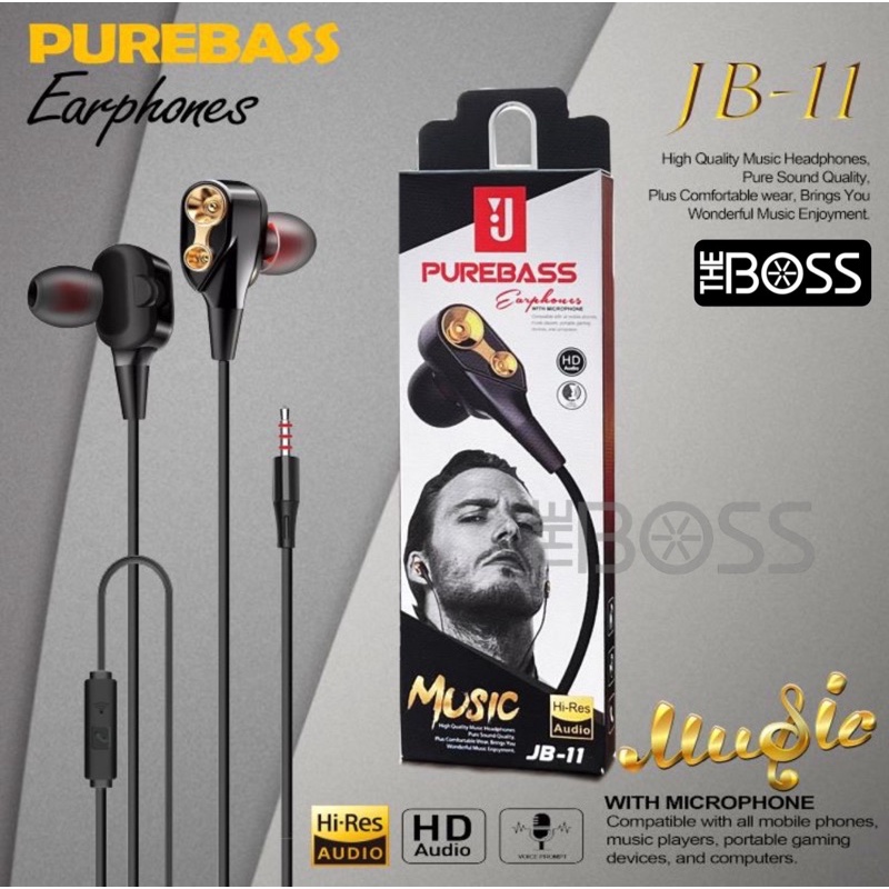 Handsfree Headset JB-11 Double Sound Headset Universal SPORTS JB11 Earphone Purebass Murah-1