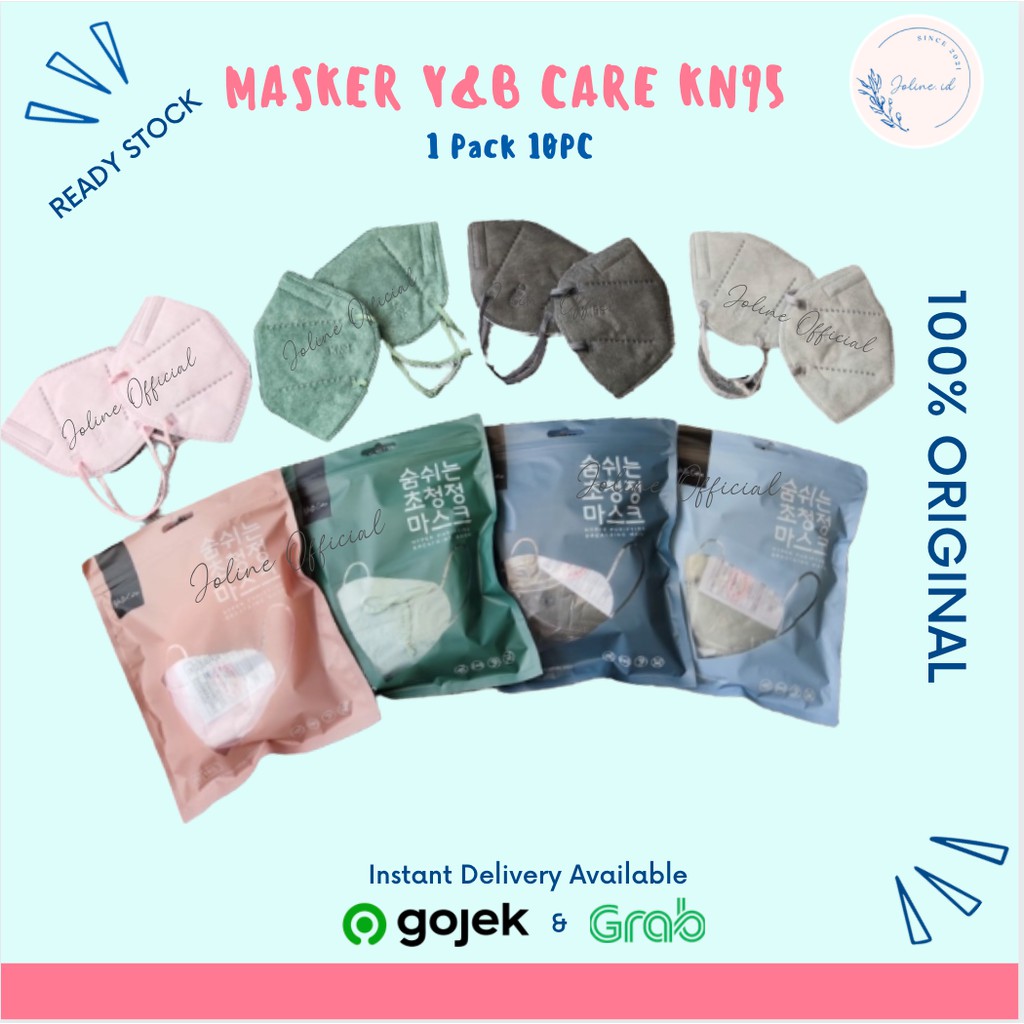 Masker Y&amp;B Care KN95 Korea 6ply Isi 10 pcs kemenkes / Masker KN95 Korea  Warna Tali Senada Original