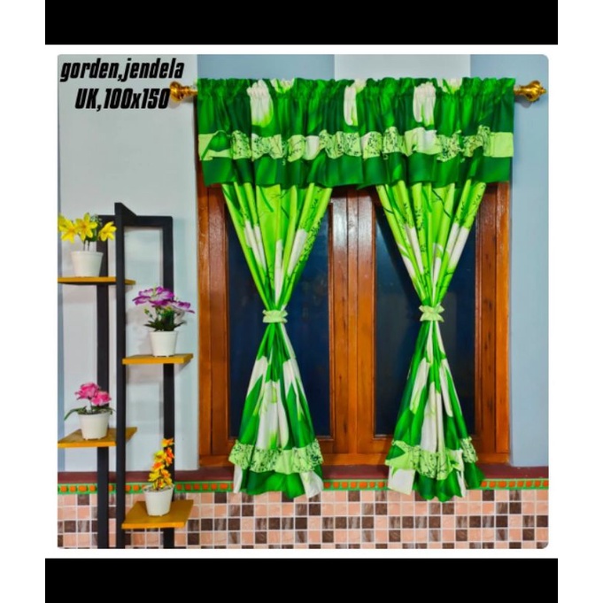 Gorden Serut Jendela Murah motif Tulip hijau