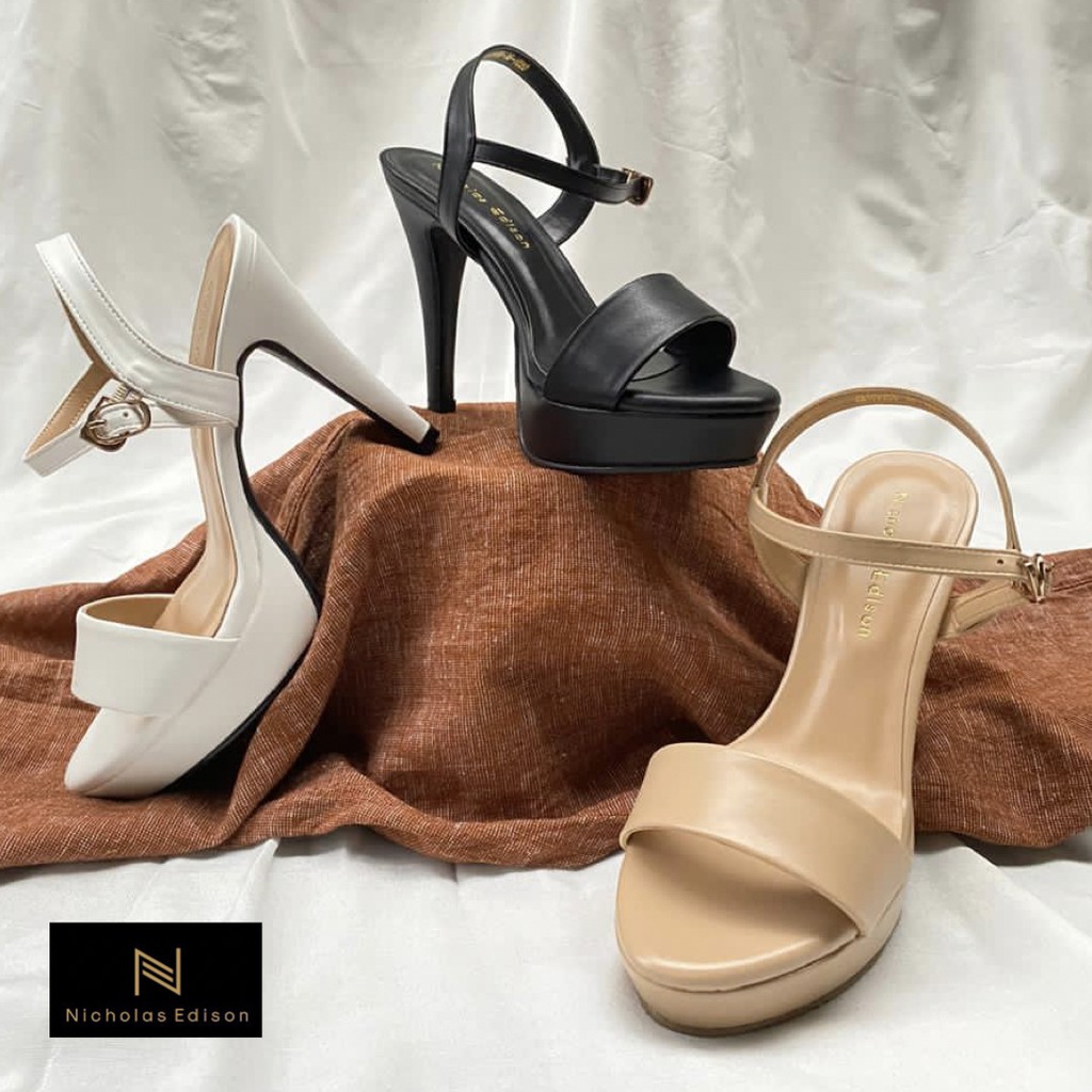 nicholas edison heel vanya beige sandal platform hak tinggi stiletto wanita model peep toe slingback